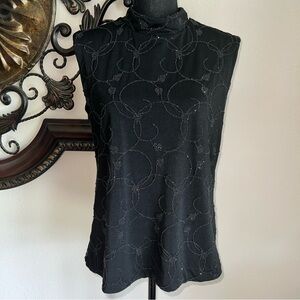 Caron Components Women’s Black Beaded Vintage Sleeveless Mock Turtleneck Top L